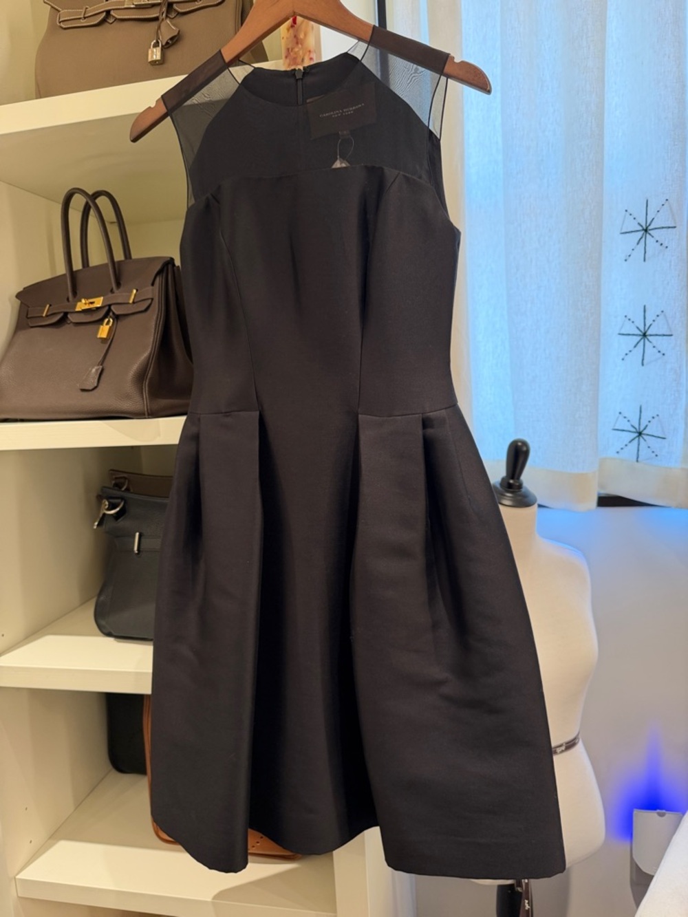 Carolina Herrera Black Sleeveless Fit-and-Flare Midi Dress